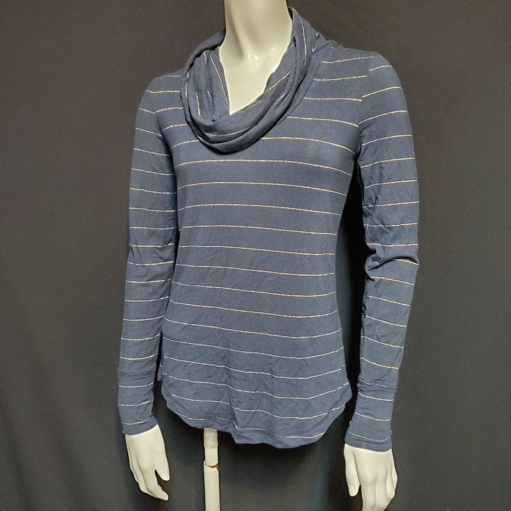 Banana Republic Blue & Gold Striped Cowl Neck Top
